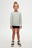 Açık Yeşil Melanj Basic Unisex Çocuk Mevsimlik Sıfır Yaka Uzun Kollu Tişört