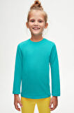 Petrol Basic Unisex Çocuk Mevsimlik Sıfır Yaka Uzun Kollu Tişört