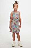 Chirping (Gray) Chirping Animals Kız Çocuk Desenli Kolsuz Elbise