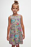 Chirping (Gray) Chirping Animals Kız Çocuk Desenli Kolsuz Elbise