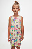 Chirping (Beige) Chirping Animals Kız Çocuk Desenli Kolsuz Elbise