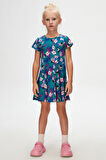 Tropical Parrot Kız Çocuk Desenli Kısa Kollu Elbise
