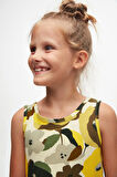 Açık Yeşil Retro Flowers Kız Çocuk Desenli Kolsuz Elbise