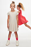 Taş Renkli Basic Kız Çocuk Kısa Kollu Elbise