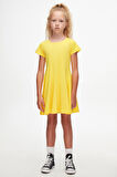 Sarı Renkli Basic Kız Çocuk Kısa Kollu Elbise