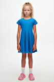 Saks Renkli Basic Kız Çocuk Kısa Kollu Elbise