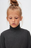 Antrasit Basic Kışlık Tam Balıkçı Yaka Uzun Kollu Kız Çocuk Tişört