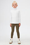 Beyaz Basic Kışlık Tam Balıkçı Yaka Uzun Kollu Kız Çocuk Tişört