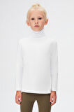Beyaz Basic Kışlık Tam Balıkçı Yaka Uzun Kollu Kız Çocuk Tişört