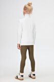 Beyaz Basic Kışlık Tam Balıkçı Yaka Uzun Kollu Kız Çocuk Tişört