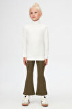 Ekru Basic Kışlık Tam Balıkçı Yaka Uzun Kollu Kız Çocuk Tişört