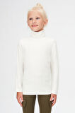 Ekru Basic Kışlık Tam Balıkçı Yaka Uzun Kollu Kız Çocuk Tişört