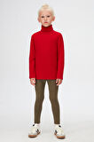 Kırmızı Basic Kışlık Tam Balıkçı Yaka Uzun Kollu Kız Çocuk Tişört