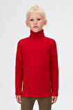 Kırmızı Basic Kışlık Tam Balıkçı Yaka Uzun Kollu Kız Çocuk Tişört