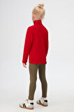 Kırmızı Basic Kışlık Tam Balıkçı Yaka Uzun Kollu Kız Çocuk Tişört
