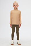 Sütlü Kahve Basic Kışlık Tam Balıkçı Yaka Uzun Kollu Kız Çocuk Tişört