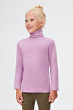 Lila Basic Kışlık Tam Balıkçı Yaka Uzun Kollu Kız Çocuk Tişört
