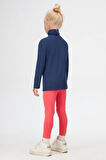 Açık Lacivert Basic Kışlık Tam Balıkçı Yaka Uzun Kollu Kız Çocuk Tişört