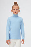 Koyu Mavi Basic Kışlık Tam Balıkçı Yaka Uzun Kollu Kız Çocuk Tişört