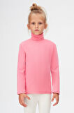Şeker pembe Basic Kışlık Tam Balıkçı Yaka Uzun Kollu Kız Çocuk Tişört