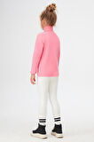 Şeker pembe Basic Kışlık Tam Balıkçı Yaka Uzun Kollu Kız Çocuk Tişört