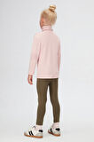 Pudra Pembe Basic Kışlık Tam Balıkçı Yaka Uzun Kollu Kız Çocuk Tişört