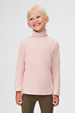 Pudra Pembe Basic Kışlık Tam Balıkçı Yaka Uzun Kollu Kız Çocuk Tişört