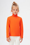 Turuncu Basic Kışlık Tam Balıkçı Yaka Uzun Kollu Kız Çocuk Tişört