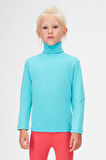 Açık Turkuaz Basic Kışlık Tam Balıkçı Yaka Uzun Kollu Kız Çocuk Tişört