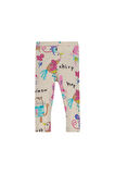 Bej Chirping Animals Kız Çocuk Desenli Diz Altı Tayt Kapri