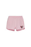 Uçuk pembe İki İplik Kalp Basklı Kız Çocuk Şort