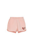 Açık Pudra İki İplik Kalp Basklı Kız Çocuk Şort