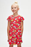 So Cool Kız Çocuk Desenli Kısa Kollu Elbise