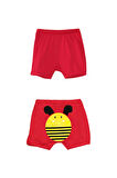 Kırmızı Arı Baskılı Kız Çocuk Şort