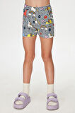 Rainbow Unicorn Kız Çocuk Desenli Cepli Şort