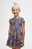 Abstract Leopard Kız Çocuk Desenli Kısa Kollu Elbise
