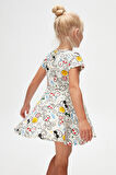 Cute Faces Kız Çocuk Desenli Kısa Kol Elbise
