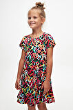 Graffiti Hearts Kız Çocuk Desenli Kısa Kollu Elbise