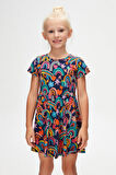 Brave & Happy Kız Çocuk Desenli Kısa Kollu Elbise