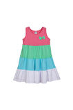 Şeker Pembe Beyaz Renkli Kat Kat Kız Çocuk Askılı Elbise