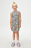Rainbow Unicorn Kız Çocuk Desenli Kolsuz Elbise