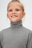 Buz Gri Basic Kışlık Tam Balıkçı Yaka Uzun Kollu Kız Çocuk Tişört