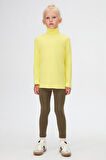 Fosforlu Sarı Basic Kışlık Tam Balıkçı Yaka Uzun Kollu Kız Çocuk Tişört