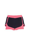 Koyu Lacivert Fosfor Fuşya İki İplik Beli Ribanalı Kız Çocuk Şort