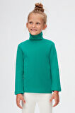 Koyu Yeşil Basic Kışlık Tam Balıkçı Yaka Uzun Kollu Kız Çocuk Tişört