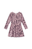 Gül Kurusu Kız Çocuk Forest Animals Desen Uzun Kol Elbise