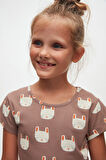 Sleepy Bunny Kız Çocuk Desenli Kısa Kollu Elbise