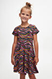 Colorful Waves Kız Çocuk Desenli Kısa Kollu Elbise