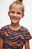 Colorful Waves Kız Çocuk Desenli Kısa Kollu Elbise