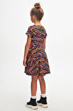 Colorful Waves Kız Çocuk Desenli Kısa Kollu Elbise